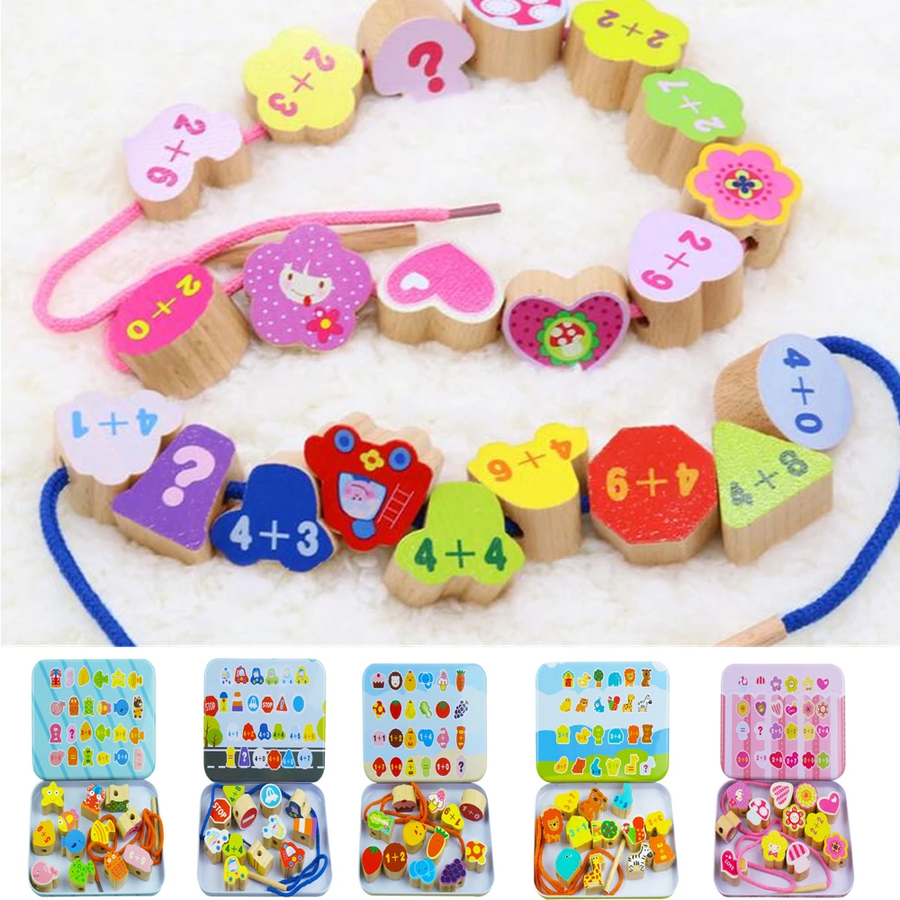 

12Pcs/Set Wooden Cartoon Fruit Animal Lacing Threading Beads Game Educational Children Toy Kids Gift Kids Toys