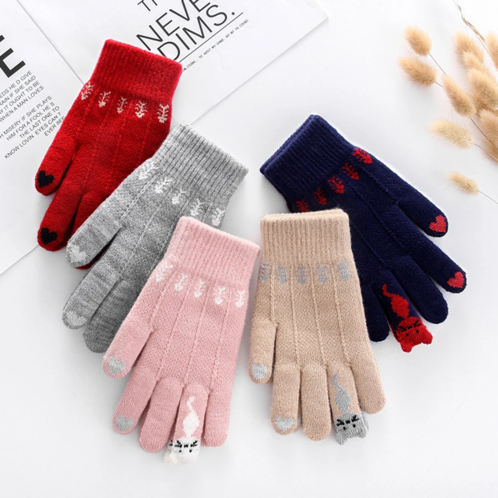 Винтажные вязаные перчатки с рождественским оленем женские утепленные