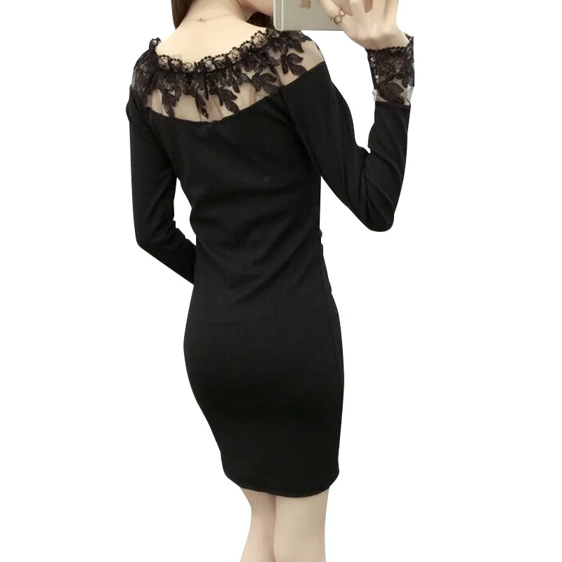 

Bodycon Mini Dress Women Long Sleeve Party Night Sexy Club Dress Ladies Elegant Lace O-Neck Slim Hip Dress Mujer Robe Femme
