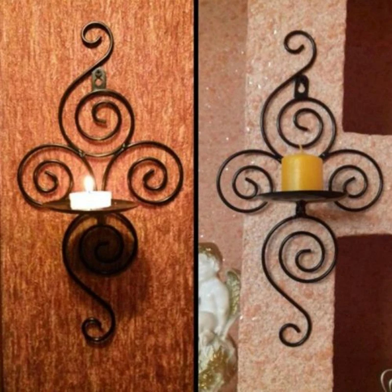 

2Pcs/Set European Style Wall Candle Holder Metal Hanging Candlestick Tealight Stand Home Decor