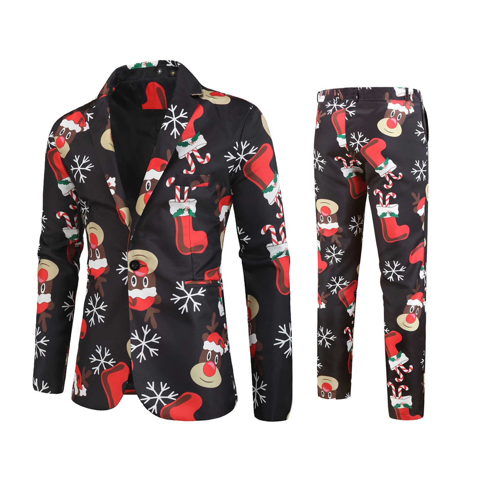

худи Men's Suit Pants Set 3D Christmas Pattern Printing Single-breasted Fixed Long-sleeved Jacket Straight-leg Pants Suit