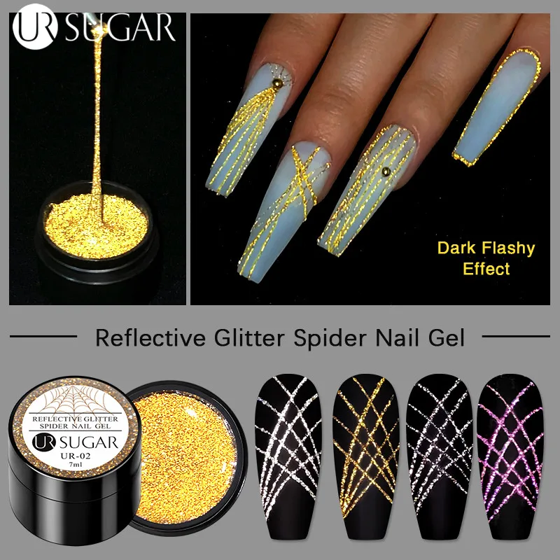 

UR SUGAR Reflective Glitter Polish Sparkling Effect Wire Web Silk Line Drawing Nail Art Painting Nail Varnish