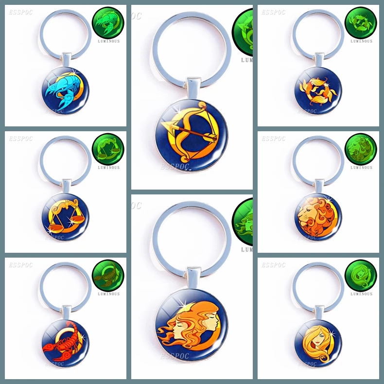 

Punk Luminous Key Chain Glowing in The Night 12 Constellation Photo Keychain for Women Bag Chains Men Car Key Rings Wholesale