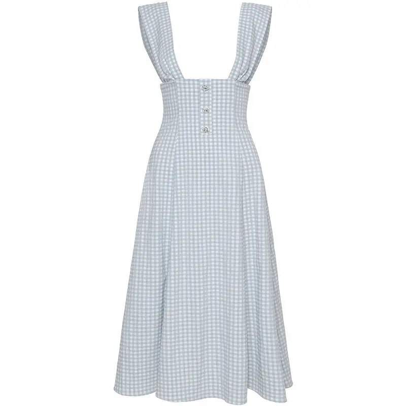 

Since then, "white peach Aomori" little fresh long skirt sweet dress women's strap skirt plaid skirt spring
