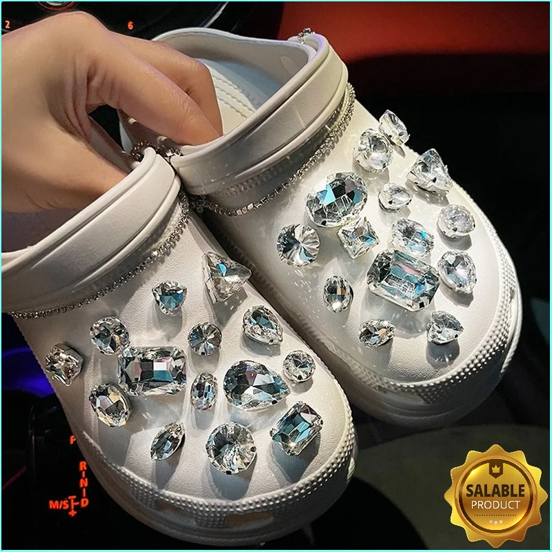 30pcs Rhinestone and 1m Chain Croc Charms Designer DIY Shoes Decaration Accessories for Croc JIBS Clogs Kids Boys Girls Gifts