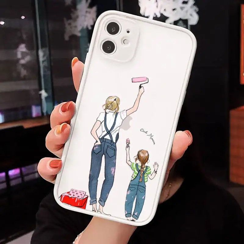 

girl Queen Mom and baby Phone Case Clear matte transparent For white iPhone 7 8 x xs xr 11 12 pro plus max mini Funda