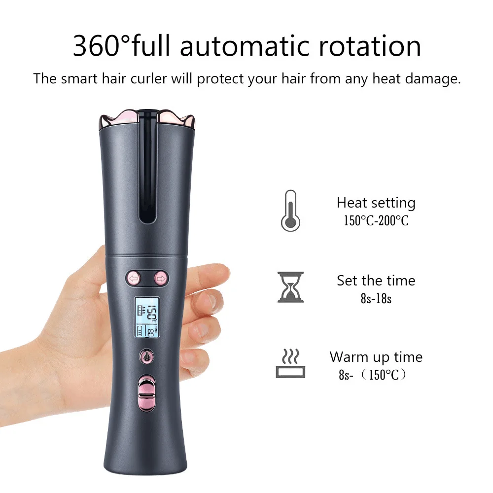 

Cordless Curling Iron Auto Hair Curler With LCD Display Professional USB Rechargeable Hair Styling Tools Corrugation Crimper