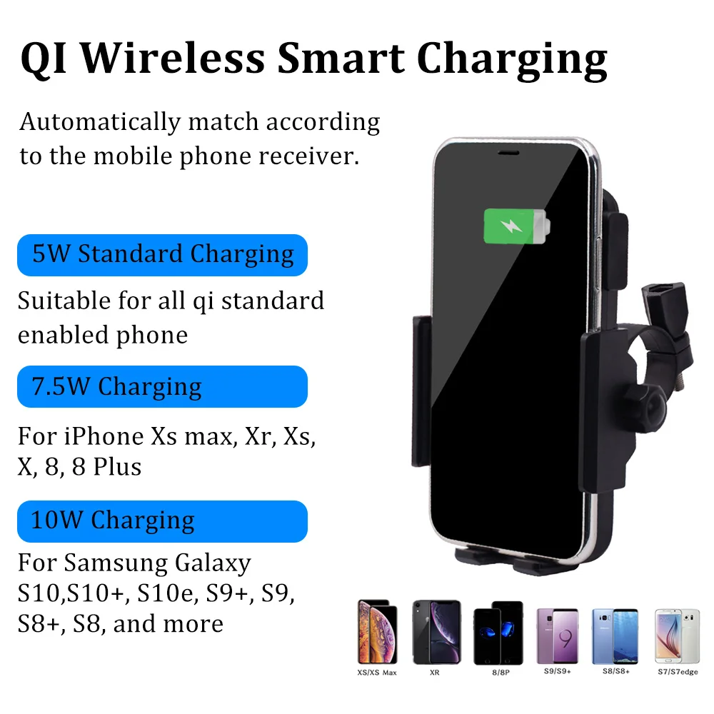 ACCNIC держатель для телефона мотоцикла Беспроводное зарядное устройство для samsung S10 S9 S8 iphone X XS 8 8plus быстрая Беспроводная зарядка мото подставка