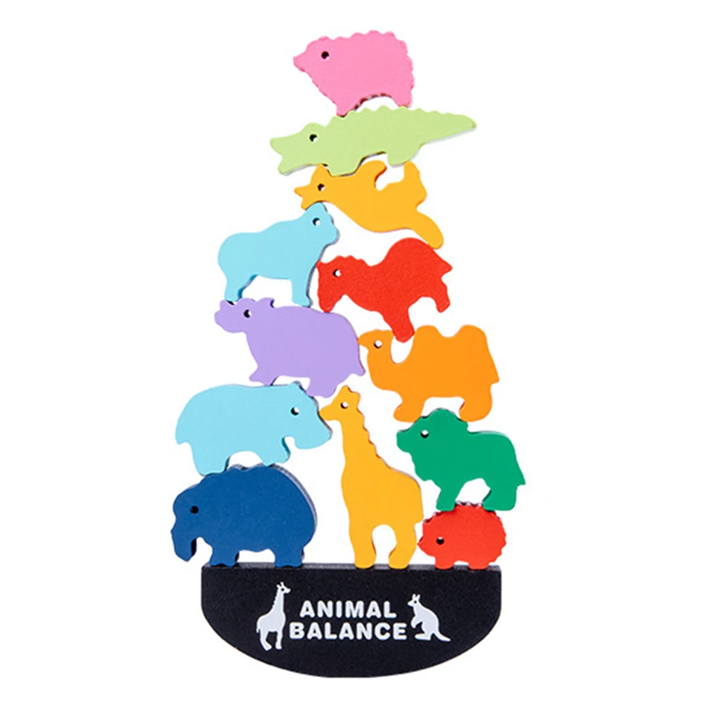 

12pcs Wooden Animal Balance Blocks Baby Board Games Toy Stacking Building Blocks Children Montessori Educational Toys for Kids