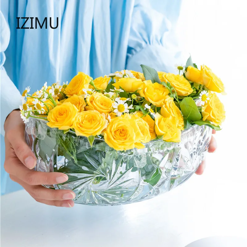 

Luxury Glass Vase Fruit Tray Table Top Storage Plate Flower Vase Home Decoration Accessories Room Decor Aesthetic Home Decor