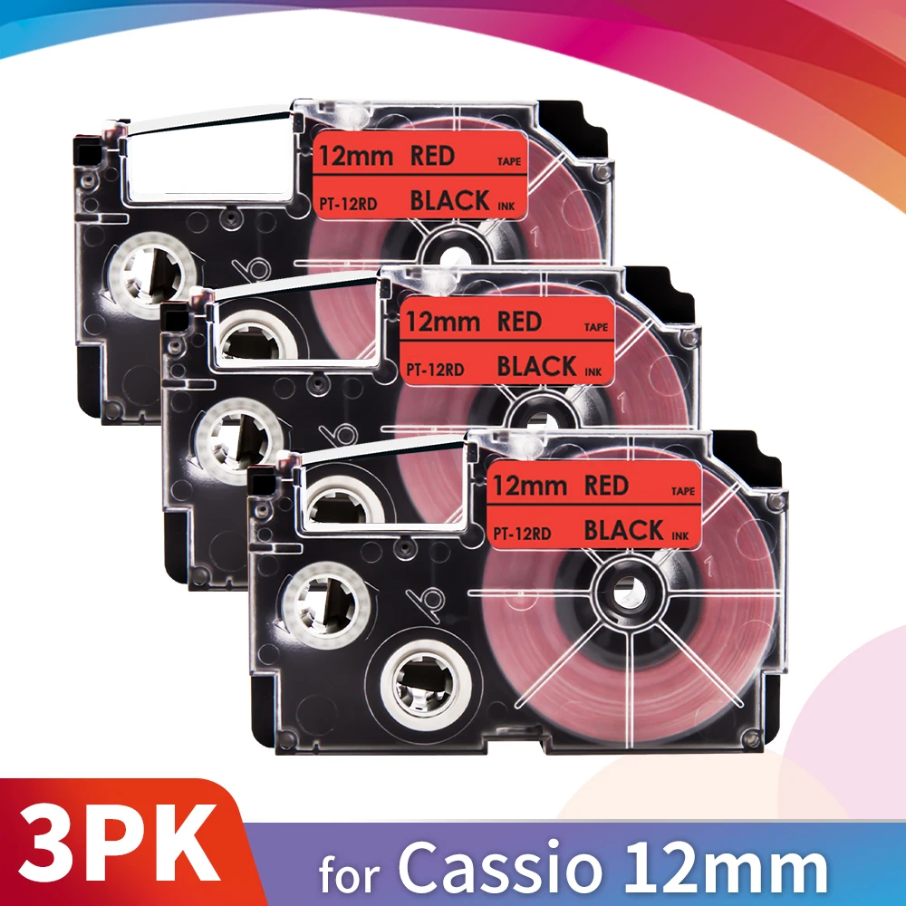 

Topcolor 3PK черный на красном 12 мм * 8 м XR-12RD запечатанных лент для Совместимость с Casio принтер этикеток XR12RD для объектива с оптическими зумом Casio ...