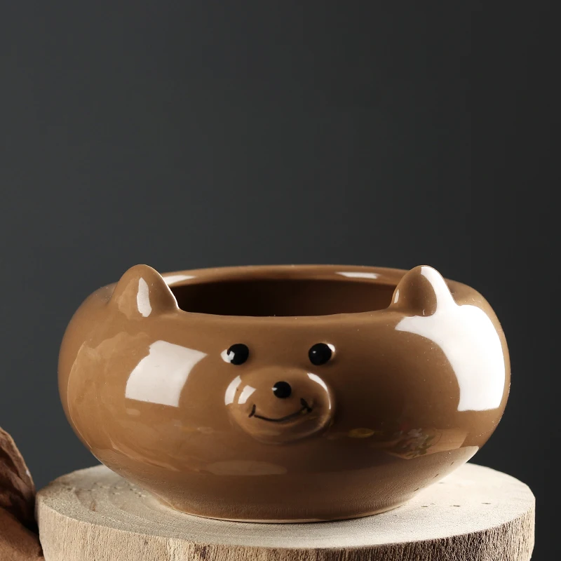 

Animal Bonsai Pot Cartoon Succulent Flowerpot Cute Pig Bear Cat Animal Plant Poted Fleshy Ceramic Vase Garden Home Decoration