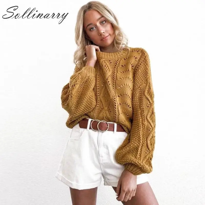 Sollinarry свободный шикарный свитер пуловер осень женские с длинным рукавом Зимние