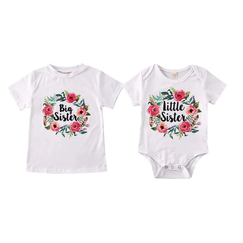 Одинаковая футболка с цветочным рисунком для маленьких девочек крупных сестер