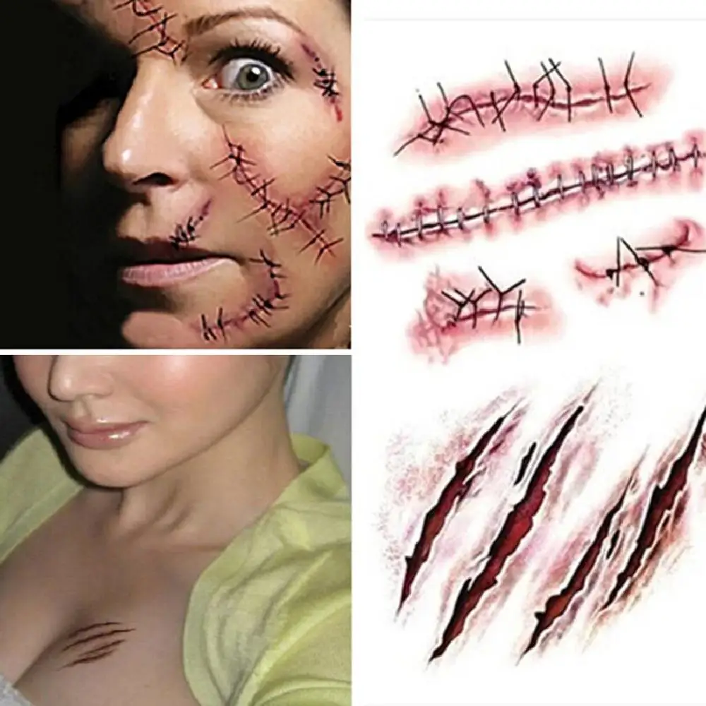 Тату для Хэллоуина Зомби Шрамы Татуировки поддельные Парша макияж Хеллоуина