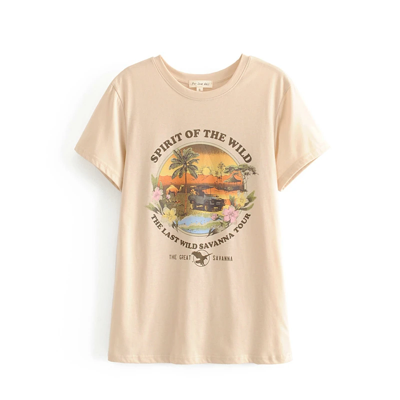 Boho Модные женские хлопковые топы с круглым вырезом и принтом деревьев футболка