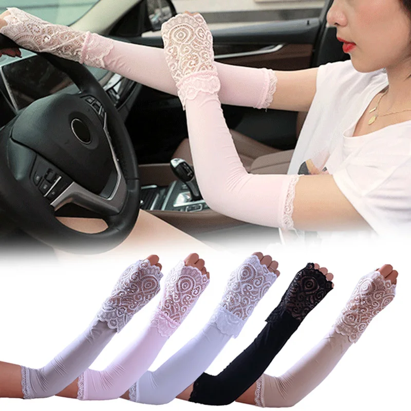 

Женские летние сетчатые велосипедные перчатки с защитой от солнца, кружевные ультратонкие дышащие велосипедные перчатки с длинными рукава...