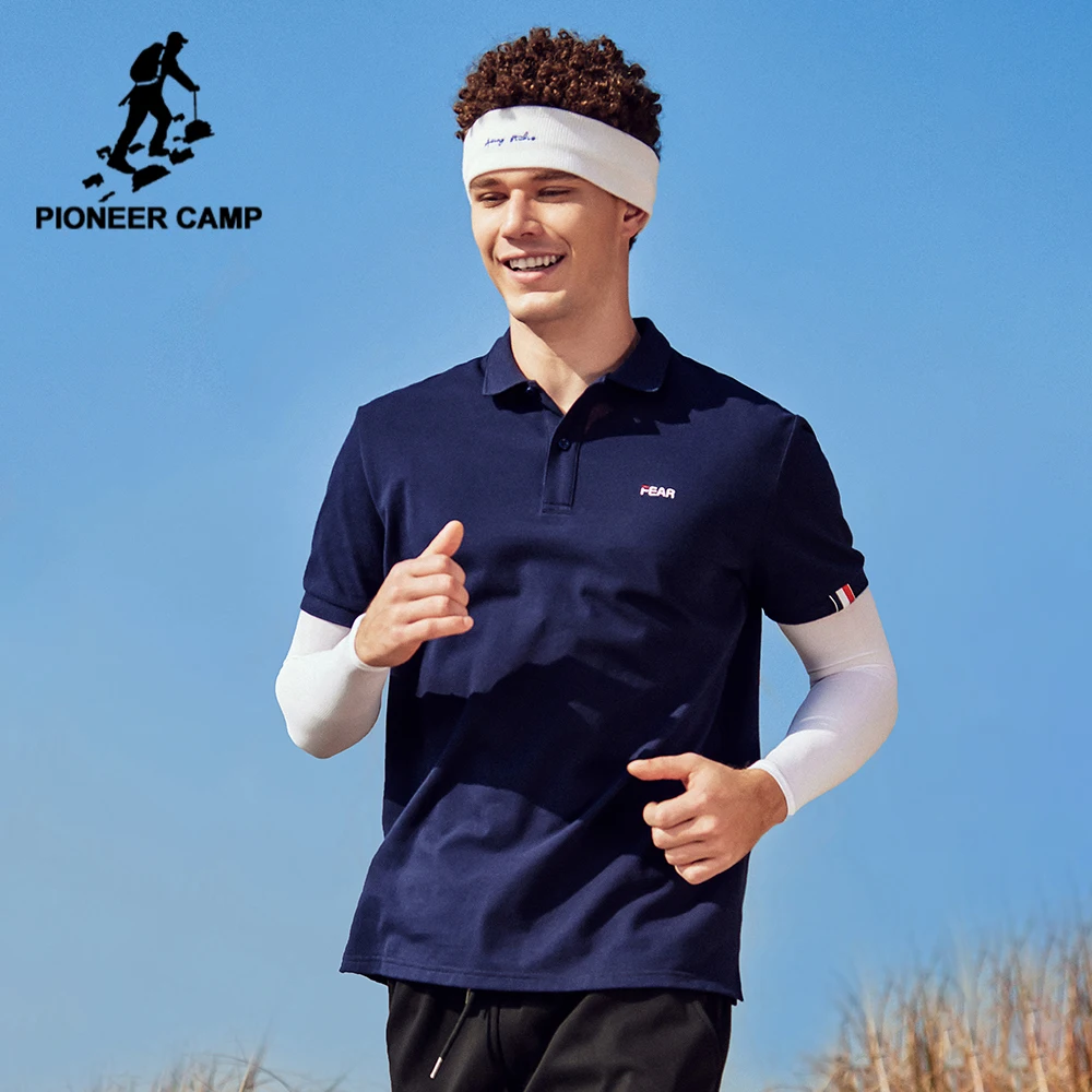 Мужская рубашка поло Pioneer Camp синяя/белая Удобная приталенная из 100% хлопка ADP0205094