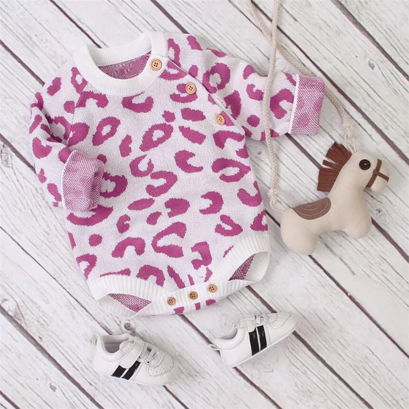 Детский трикотажный комбинезон с леопардовым принтом длинным рукавом | Мать и