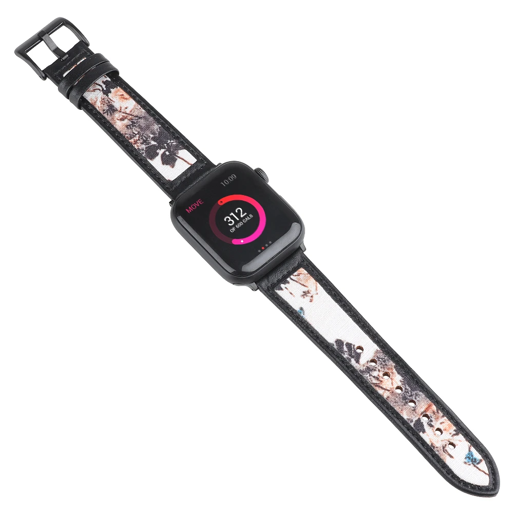 Ink painting Leather Straps for apple watch band 44mm 42mm Bracelet Iwatch Series SE 6 5 4 3 2 1 Loop 40mm Watchband Replacement