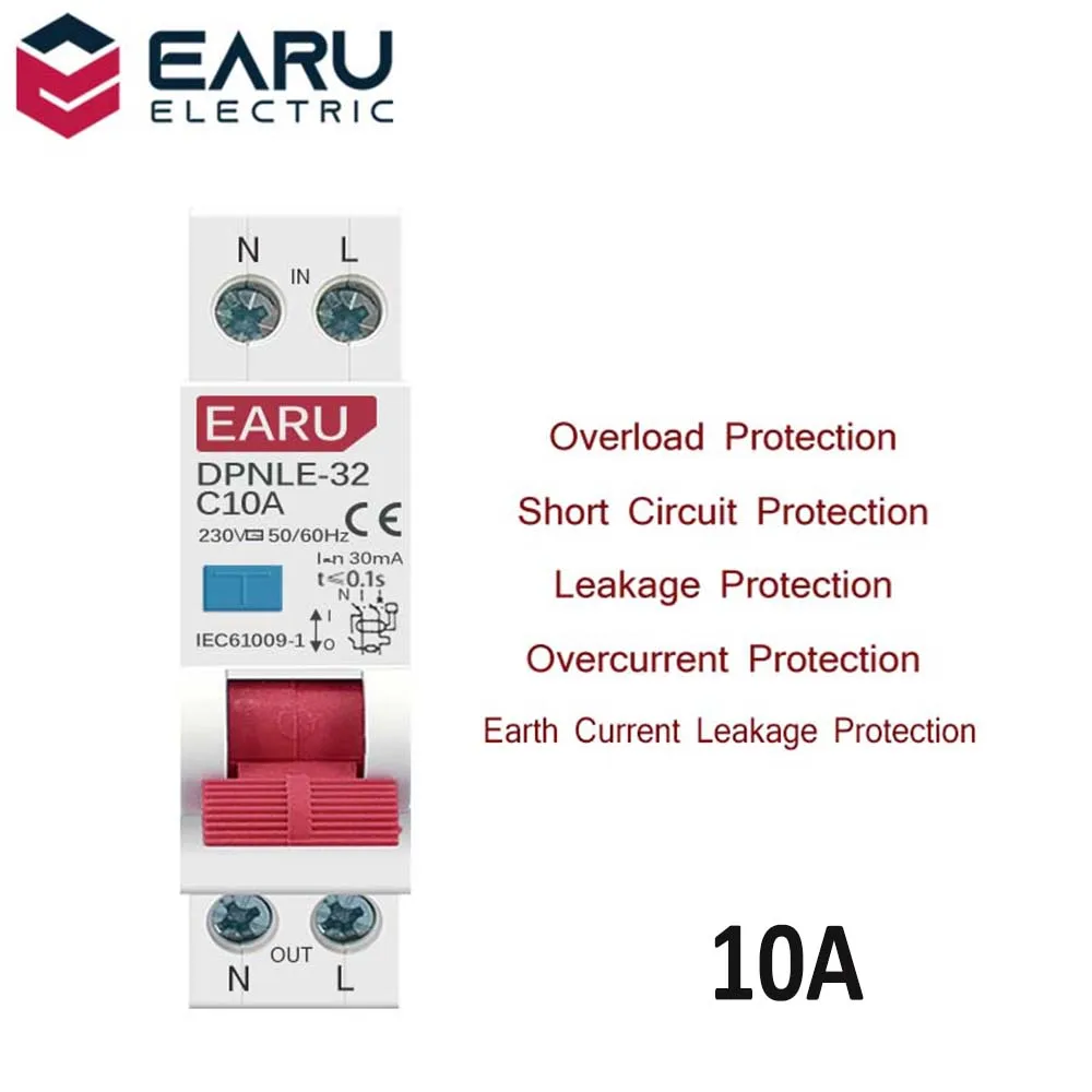 

10A 18MM Mini 230V 50/60Hz RCBO 1P+N 6KA Residual Current Differential Automatic Circuit Breaker Over Current Leakage Protection