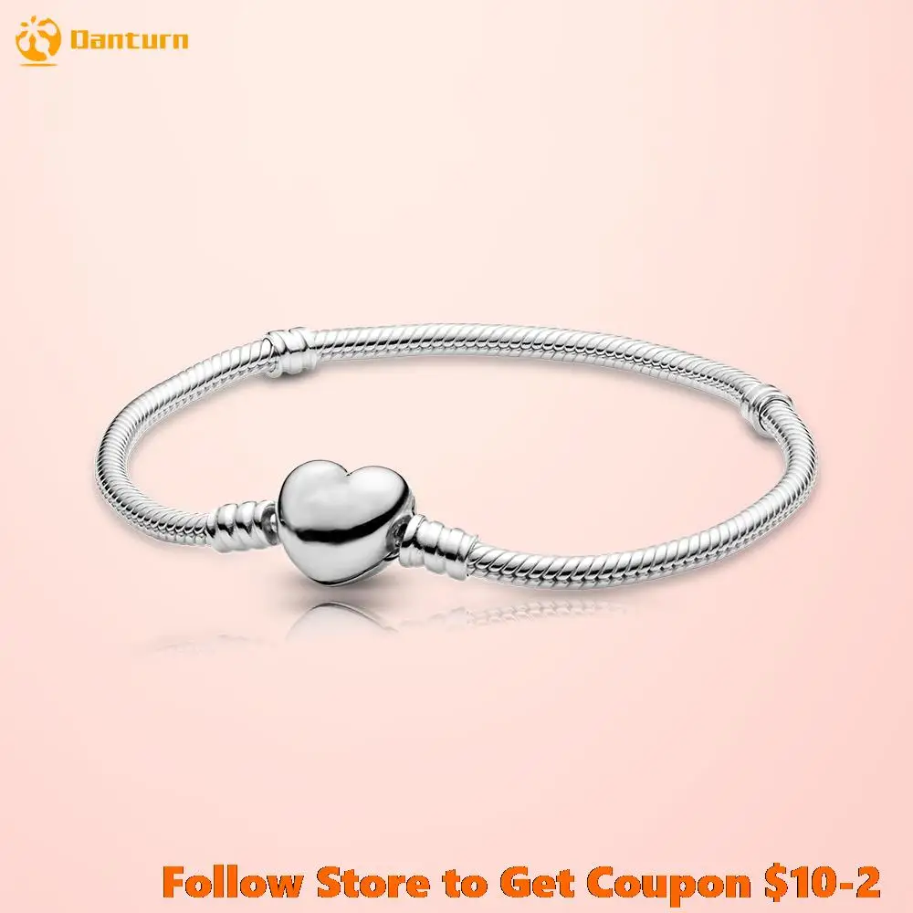 Женский браслет из серебра 925 пробы с застежкой в виде сердца | Украшения и