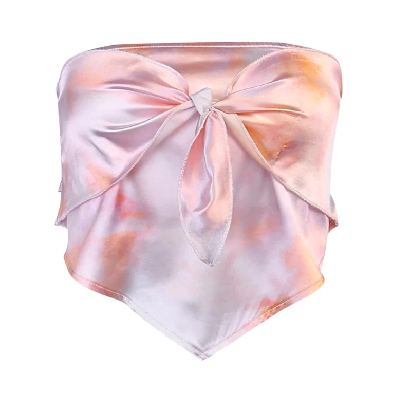 

Summer New Fashion Tube Tops Women Pink Bow Crop Top Asymmetric Strapless Stretch Backless Casual Streetwear Tank Tops Clubwear
