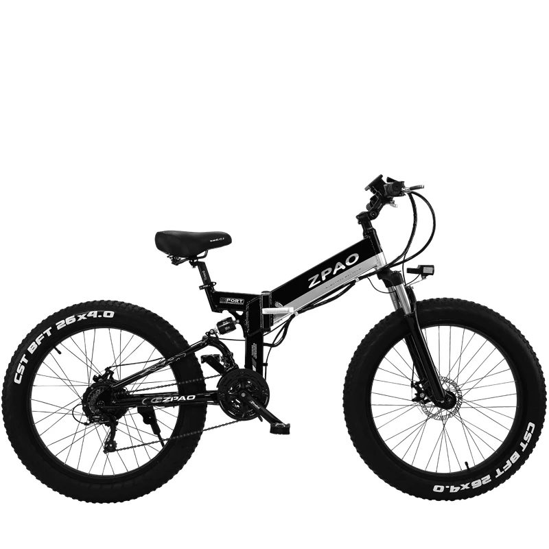 

21 Speed Pedal Assist Bicycle, 26*4.0 Folding Mountain Bike, 500W Snow Bike Electric Bike, LCD Display with USB Plug