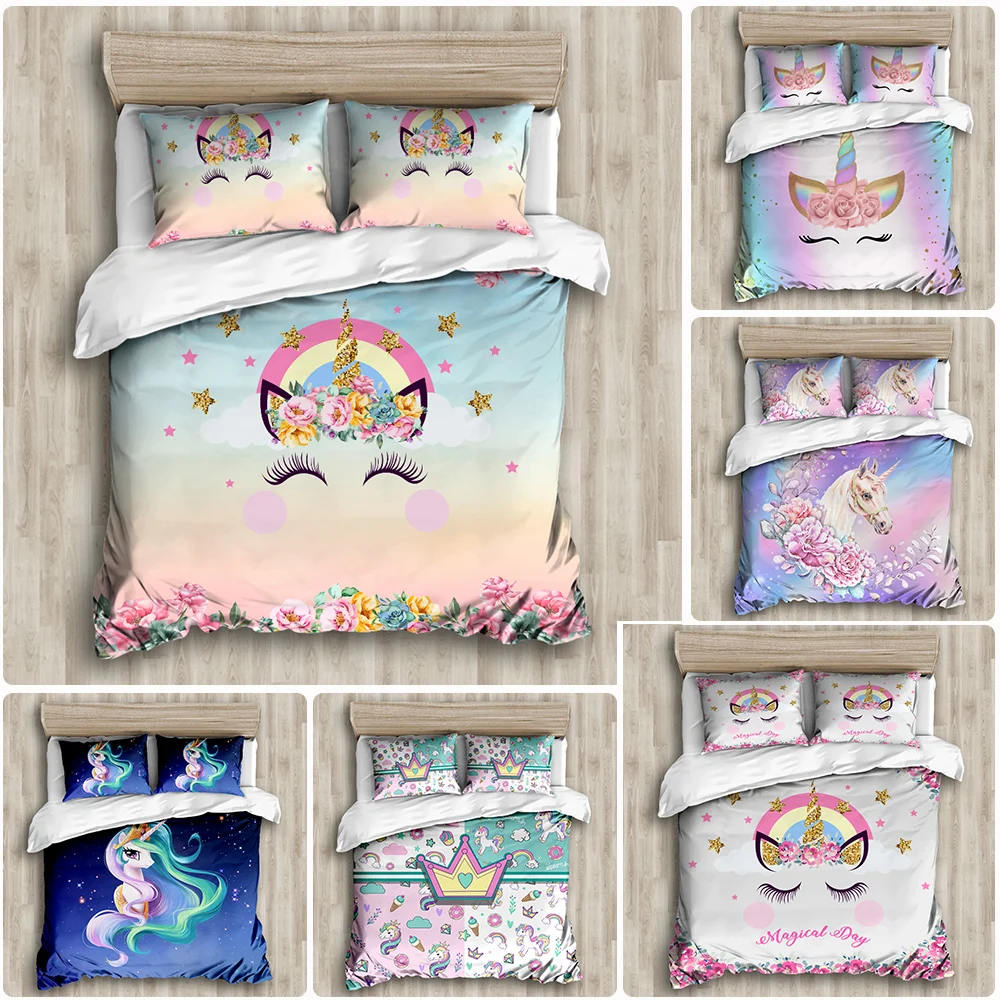 Золотой в виде единорога из мультфильма Твин Постельное белье Девочки изящное