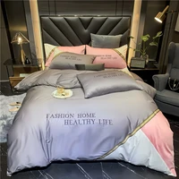 european luxury bedding set super soft warm comfort brushed twill fabric thicken embroidery color matching 4pcs for queen size