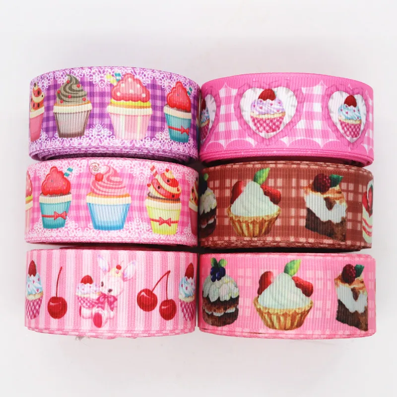 10 ярдов 1 дюйм 25 мм корсажные ленты с принтом торта для бантов волос материалы