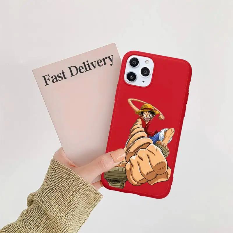 

Cartoon anime One Piece Luffy Phone Case Candy Color Red for iPhone 11 12 pro XS MAX 8 7 6 6S Plus X 5S SE 2020 XR