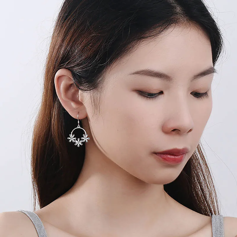 

Jellystory Fashion silver 925 Earrings for Women Flower Shape AAA Zircon Gemstones jewelry Drop Earrings Wedding Engagement Gift