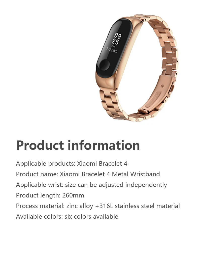 

Classic Metal Bracelet Strap Suitable For Mi Bracelet 5 Three-bead Strap NFC Three-bead Stainless Steel Safety Buckle Bracelet