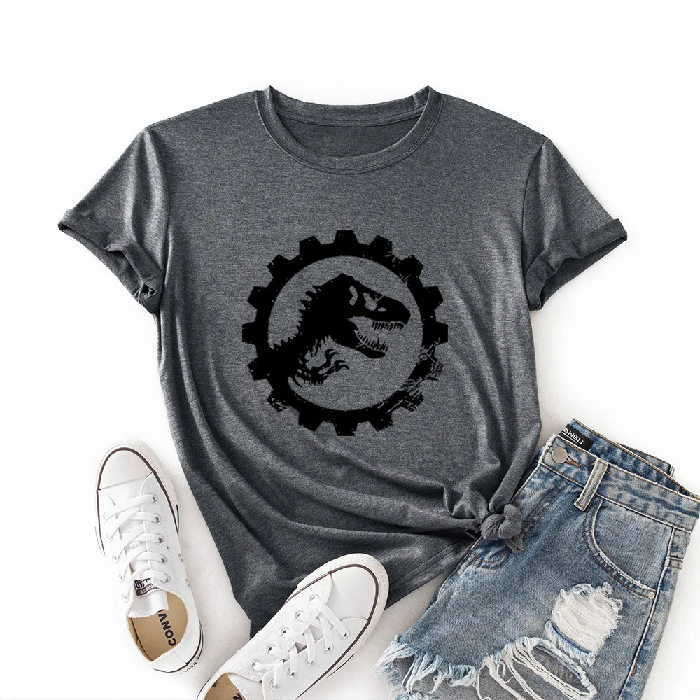 

Summer Cotton Women T Shirt Size Dinosaur Letters Print Short Sleeve Graphic Tee Tops Casual O-Neck Female TShirt