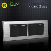 4 gang 2 way luxury light switch on off wall interruptor with led indicator stainless steel panel 197 72mm