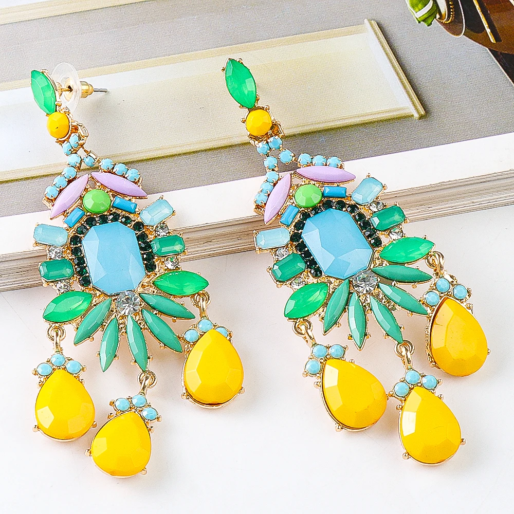 

Jewelry Earrings for Women Banquet Fashion Flower Women's Exaggerated Stud Earrings Accessories Green Fresh Diamond 2022