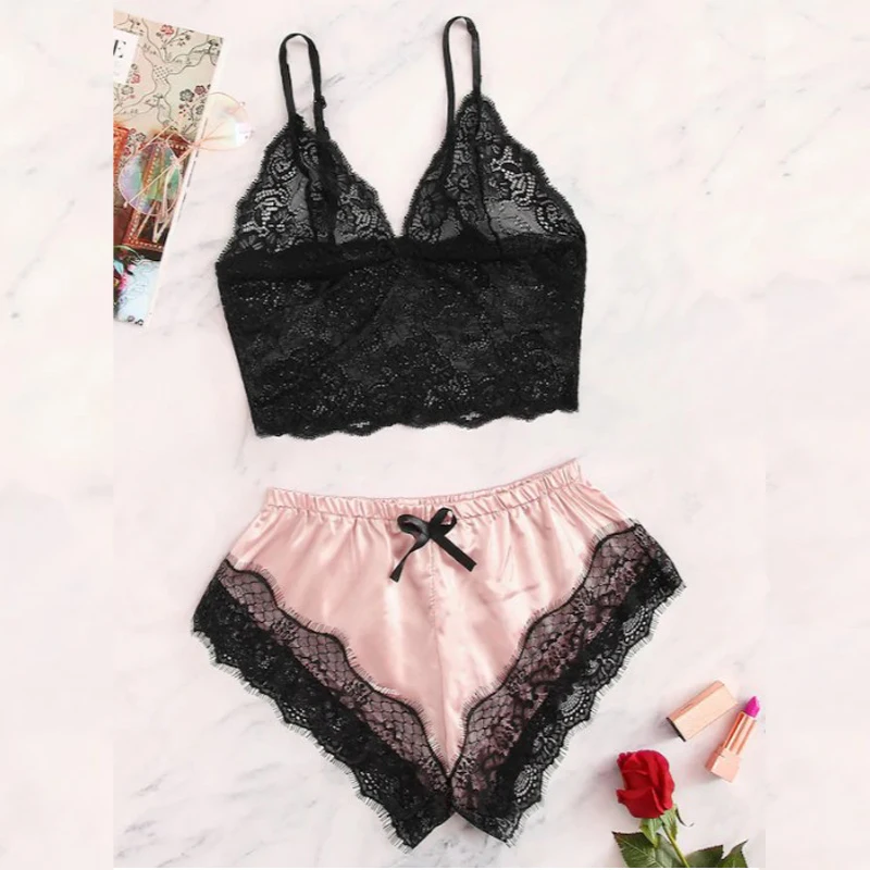 Сексуальная пижама женская кружевные пижамы женские с коротким рукавом летние