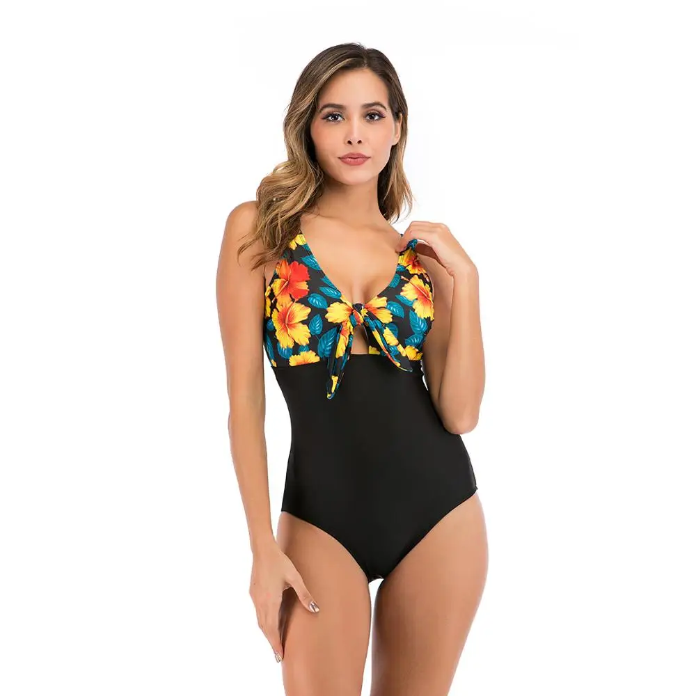 

2020 Sexy Bikini Women Leopard Knot Front One Piece Swimsuit Push up Swimming for Monokini Female Plus Size Bathing Suit