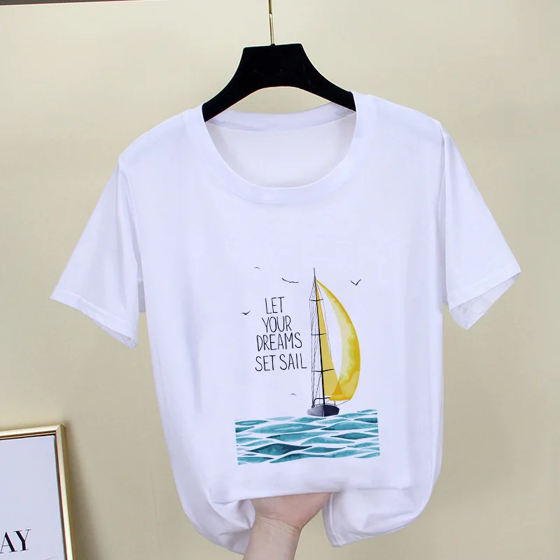 Женская тонкая футболка Harajuku белая хипстерская с коротким рукавом и принтом в