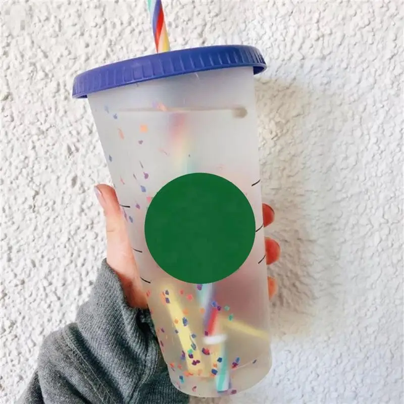 

5pcs Tumbler With Straw Coffee Cup With Logo Flash Powder Water Bottle With Straws Lid Plastic Reusable Drinkware Shiny Verre