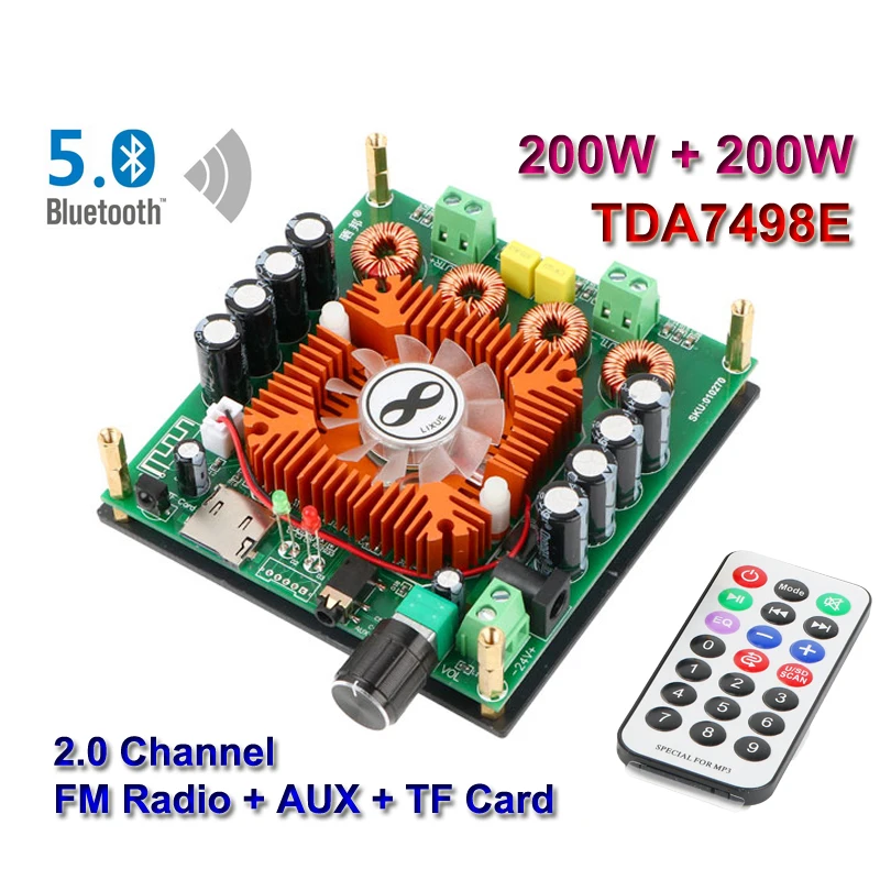 Плата усилителя сабвуфера TDA7498E 2*200 Вт Bluetooth 5 0 2 каналов FM-радио аудиосистема для