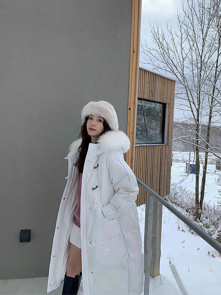 Зимняя теплая куртка на белом утином пуху Женская свободная повседневная