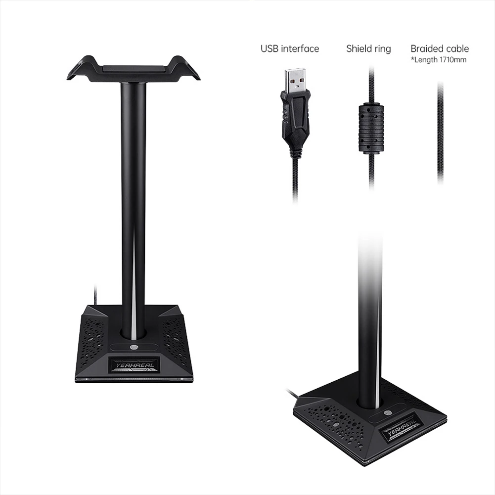 

Office Detachable Desk With RGB Lighting Headphone Holder Home Multifunction USB2.0 Ports Non Slip Gaming Headset Stand PC