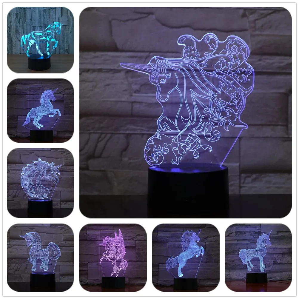Единорог дикая лошадь пони Therion Мифические животные 3D лампа 7 цветов Светодиодные
