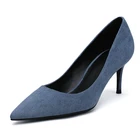 Сезон весна-лето-осень; Женские замшевые туфли-лодочки без шнуровки в сдержанном стиле; Женские офисные туфли с острым носком на высоком каблуке; N0027