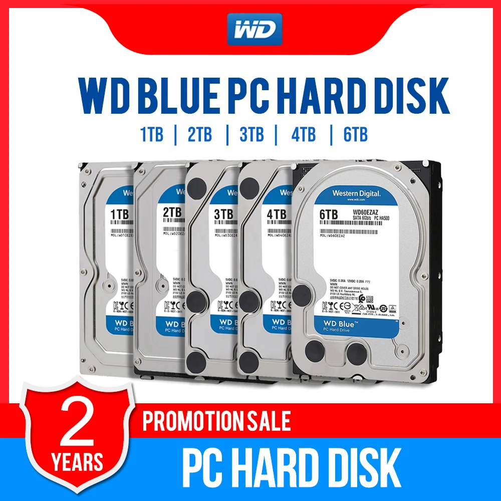Western Digital WD Blue 1TB 2TB 3TB 4TB 6TB PC Hard Drive SATA 6 Gb/S 3.5" HDD for Destop PC 2-Year warranty