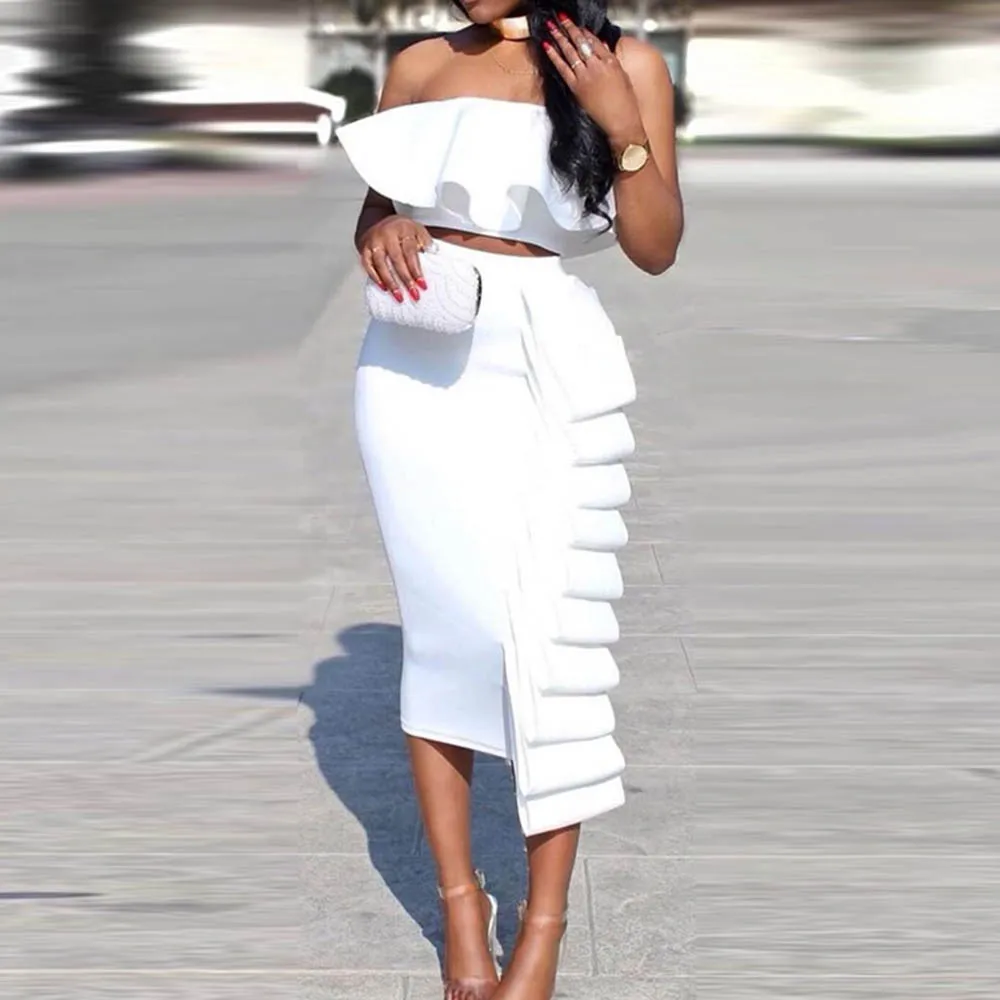 Летняя Женский комплект 2 шт. юбка-карандаш с высокой талией и укороченный топ