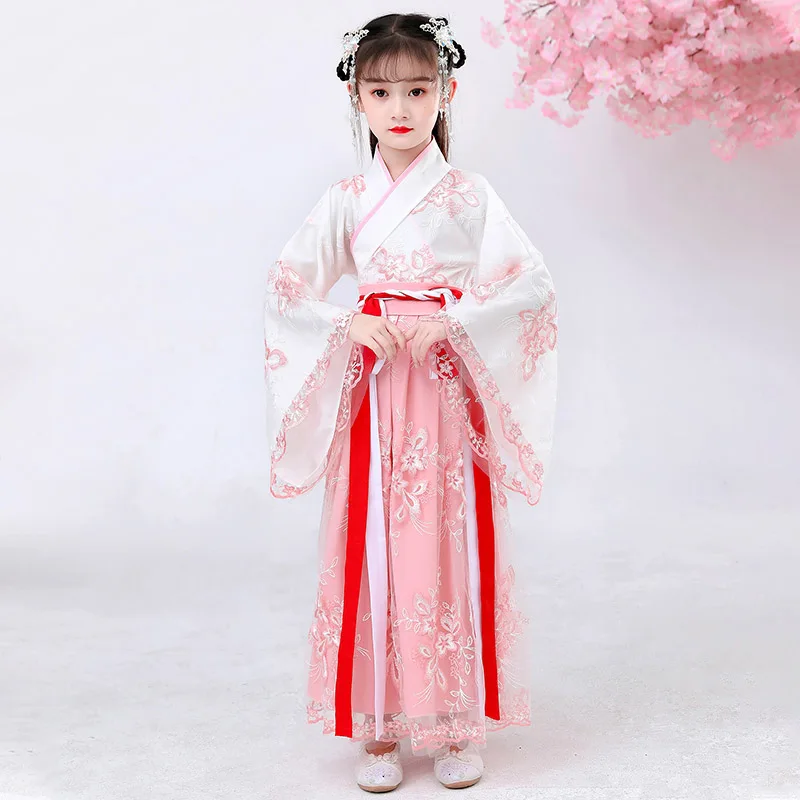 

2022 Fairy Traditional Ancient Chinese Hanfu For Girls Pink Folk Dance Costumes Classical Dance Wear Fall Festival Clothing