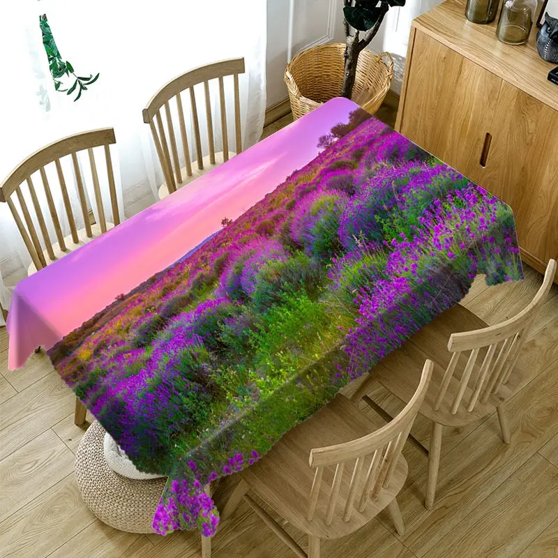 3D фиолетовый цветочный узор пылеотталкивающая скатерть Моющаяся Ткань Плотная хлопковая прямоугольная и круглая скатерть - Цвет: Style C